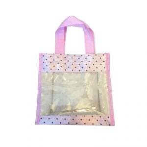 กระเป๋า PVC มีหูหิ้ว สีชมพู พรีเมี่ยม สกรีนโลโก้