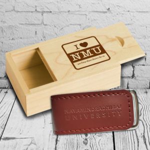 กล่องไม้ Flash Drive หนัง อุปกรณ์ไอทีพรีเมี่ยม สกรีนโลโก้ Logo Wood Box Flash Drive Leather