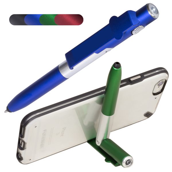 ปากกา ไฟฉาย ที่วางโทรศัพท์ ปากกาทัชสกรีน 4 in 1 Ballpoint Pen LED Phone Stand Stylus