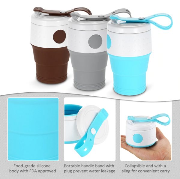 แก้วพับได้ Foldable Coffee Cup 13.50oz/395ml แก้วซิลิโคนพับได้ดีไซน์พร้อมหูหิ้ว พรีเมี่ยม สกรีนโลโก้