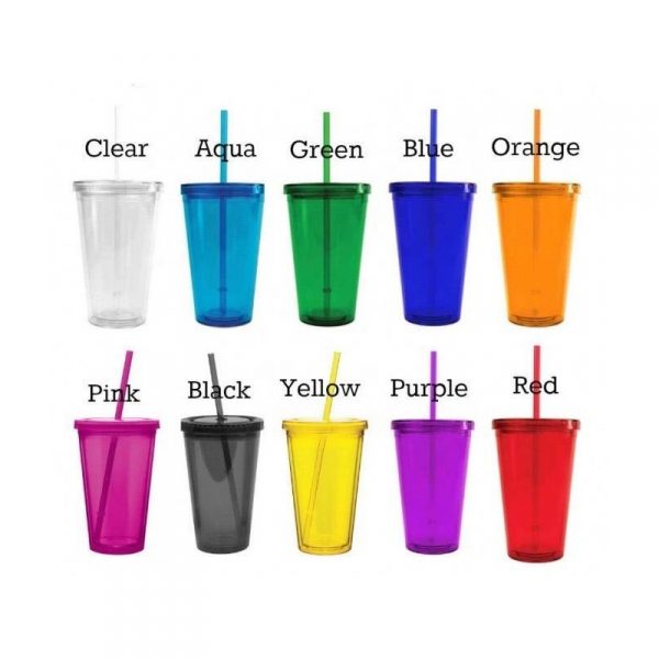 แก้วพลาสติก สองชั้น ฝาเรียบ พร้อมหลอด มี 10 สีให้เลือก พรีเมี่ยม สกรีนโลโก้