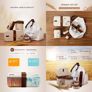 ชุด Eco Giftset กล่องอาหารรักษ์โลก ทำจากฟางข้าวสาลี กล่องข้าว + กล่องซุป + ชุดช้อนส้อม + กล่องน้ำจิ้ม 2 กล่อง + กระเป๋าหูรูด ECO Wheat | Made to Order