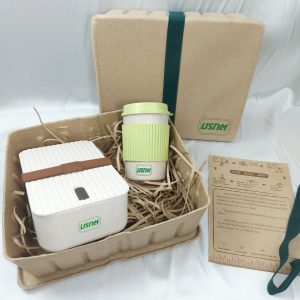 ชุดกล่องข้าวฟางข้าวสาลี ฝาลอนสายรัด + แก้วฟางข้าวสาลี พร้อมกล่องไข่สายรัด Giftset Wheat Lunch box+Mug