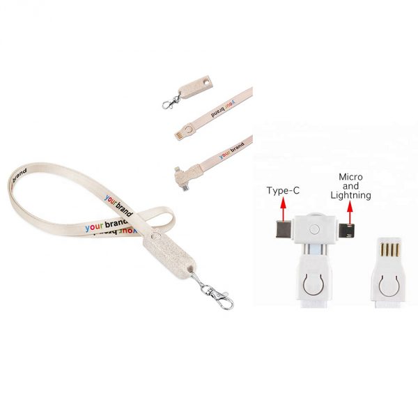 3 in 1 USB charging cable lanyard / Type-C Micro and Lightning