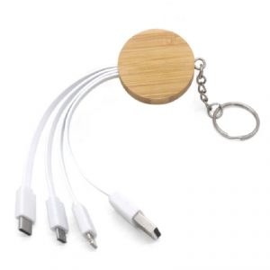 พวงกุญแจสายชาร์ท 3 หัว ผลิตจากไม้ไผ่ Bamboo Wood Charger Keychain