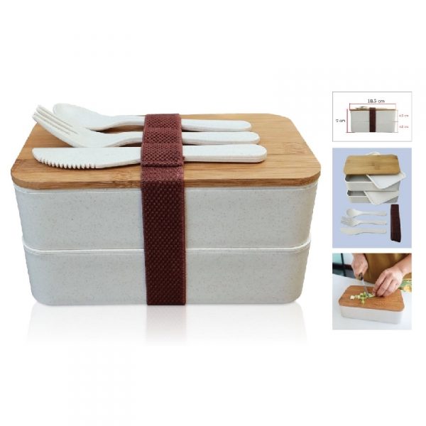 Wheat & Wooden Lunchbox กล่องข้าวฝาไม้ สามารถใช้เป็นเขียงได้